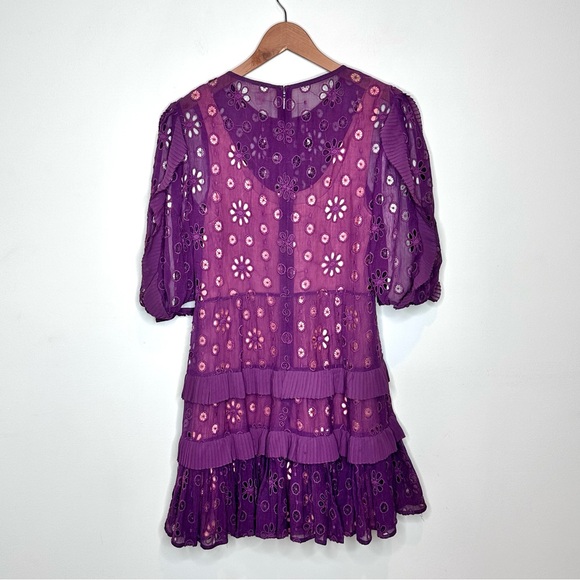 Rebecca Taylor Pinwheel Eyelet Puff Sleeve Mini Dress Size 8 ASO Kelly Ripa - Picture 7 of 16